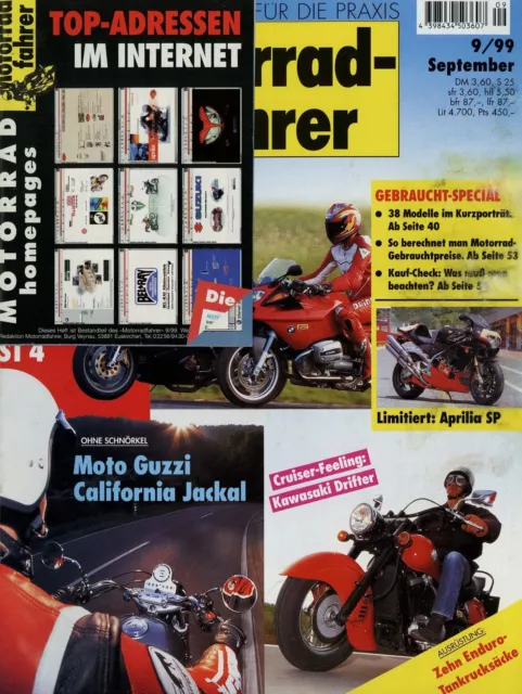 Motorradfahrer 1999 9/99 RSV Mille SP Ducati ST4 BMW R 1100 S Guzzi Jackal