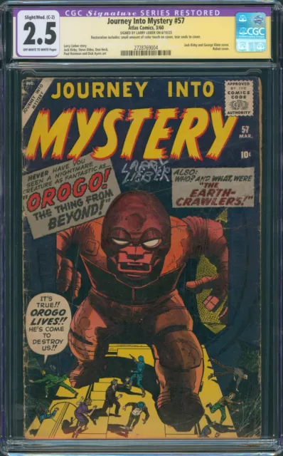 Journey Into Mystery #57 Atlas 1960 CGC SS 2.5R C2 Signed by Larry Lieber OW/WP