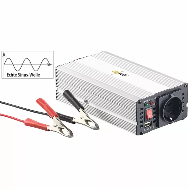 revolt Kfz-Sinus-Spannungswandler 12 Volt auf 230 Volt, USB-Ladeport, 300 W