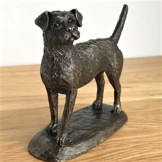 Bronze Border Terrier ornament figurine by Harriet Glen dog lover gift, boxed