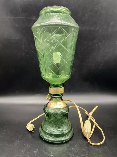 Rare Vintage Chianti Italian Glass Green Wine Bottle Conte Lamp Design