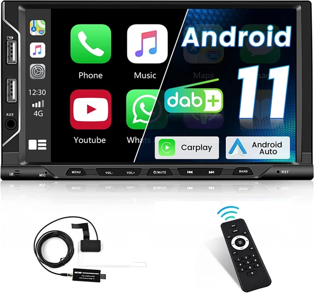 DAB+ DAB Autoradio CarPlay Android Auto Stereo 2 Din Android 11 con 7 Pollici To