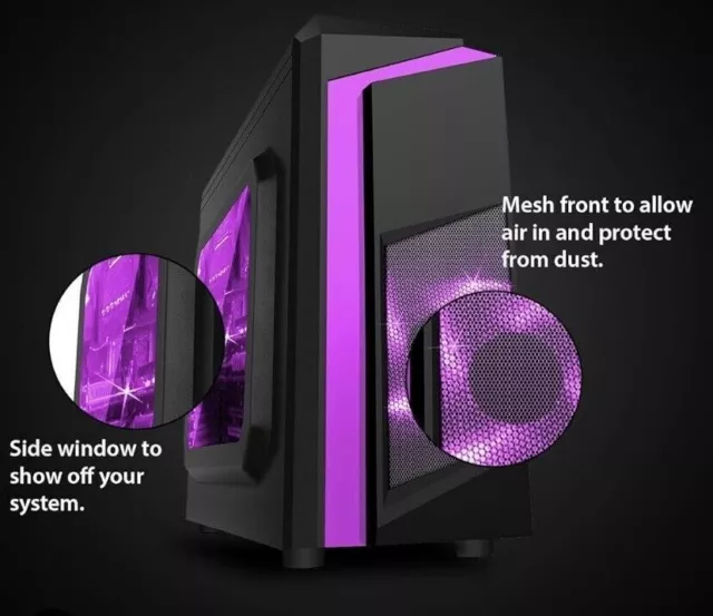CIT F3 black mATX Gaming PC case  120mm Purple LED Fan Mesh Front Card Reader UK
