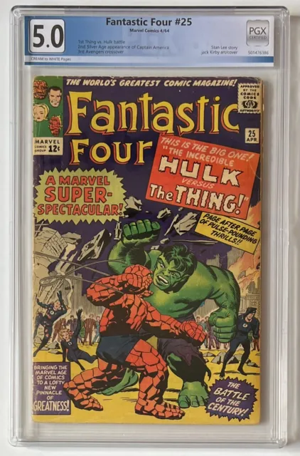 Fantastic FOUR #25 1st Thing vs Hulk Battle PGX 5.0 KEY 1964 Marvel Comic A-52