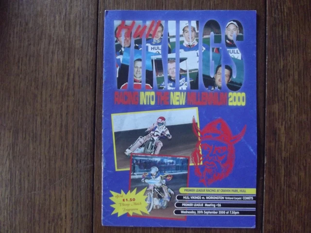 Hull Vikings v Workington Comets Premier League Speedway Programme 20/09/00