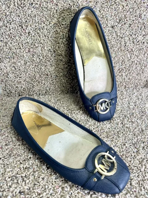 Michael Kors Fulton Saffiano Leather Moc Driving Ballet Shoes Navy Women Sz 9.5M