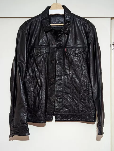 Levis black buffalo sales leather trucker jacket