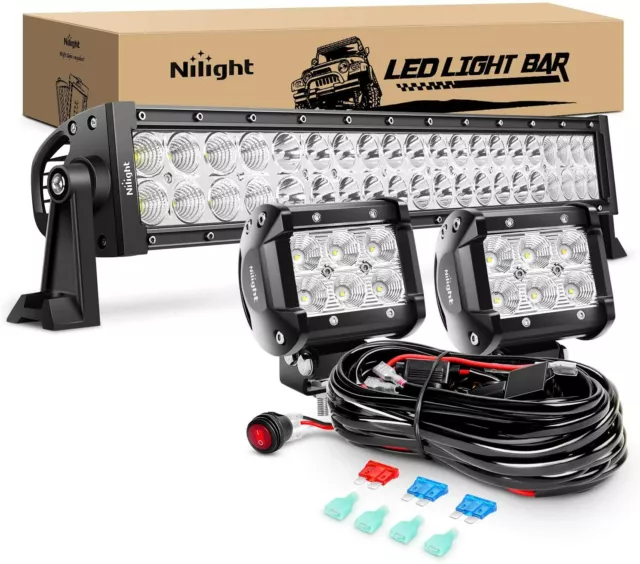 22 INCH 120W LED Work Light Bar + 2PCS 4 18W Flood Light, Wiri​ng Harness  Kit $69.99 - PicClick