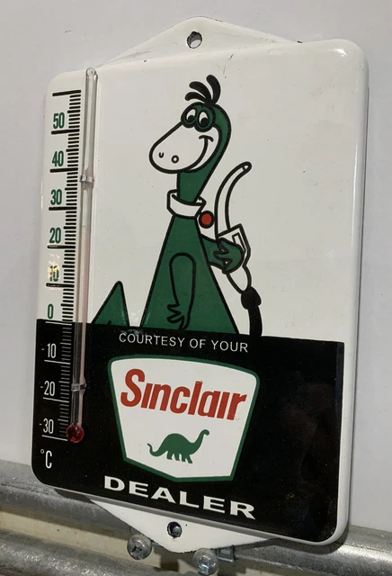 Vintage Style Sinclair Dino Dealer Pump Gas Porcelain Thermometer Sign