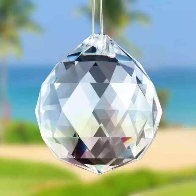 FENG SHUI HANGING CRYSTAL BALL Clear Faceted Sphere Sun Catcher Rainbow Prism