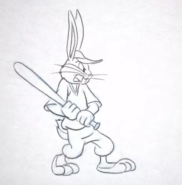 BUGS BUNNY BASEBALL 1980s Warner Brothers ORIGINAL PRODUCTION cel DRAWING