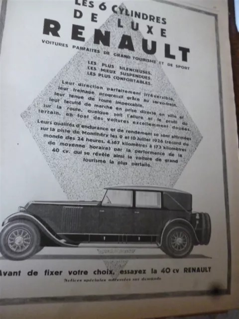 RENAULT 6 cylindres de luxe automobile 33 publicité papier ILLUSTRATION 1927