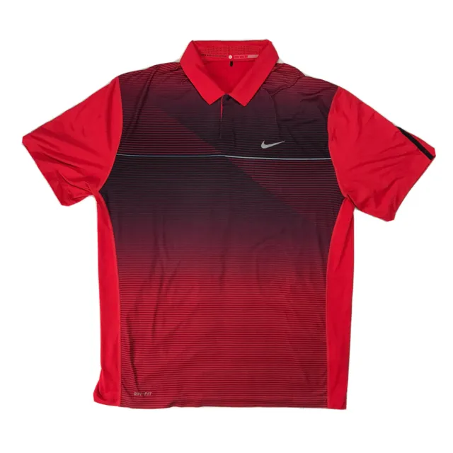 NIKE GOLF TW Tiger Woods Stripe Polo Shirt Red Mens Large White 619755 ...