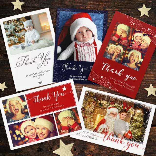 Personalised Christmas Thank You Cards Photo + Envelopes  (H6)
