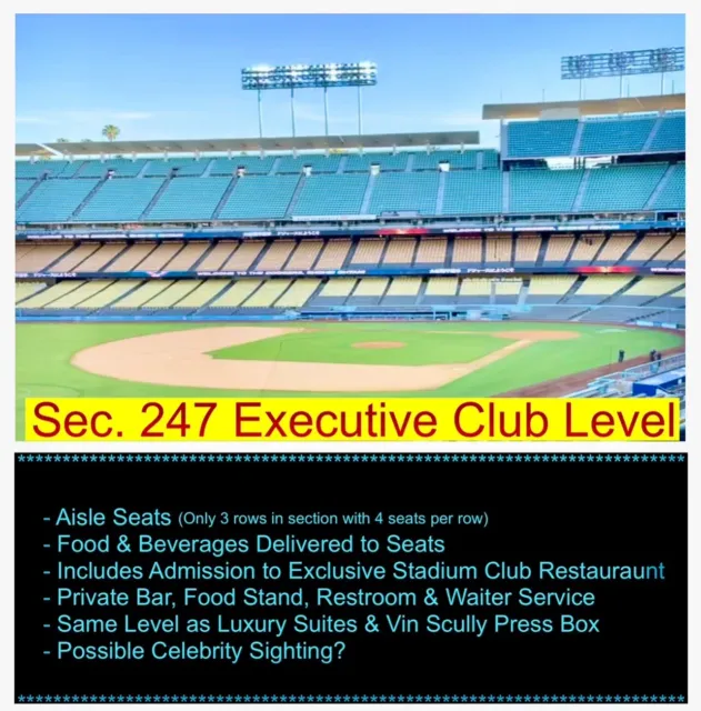 (2) Dodgers vs. Padres Tix 4/14/24  *Executive Club Level w/Stadium Club Access*