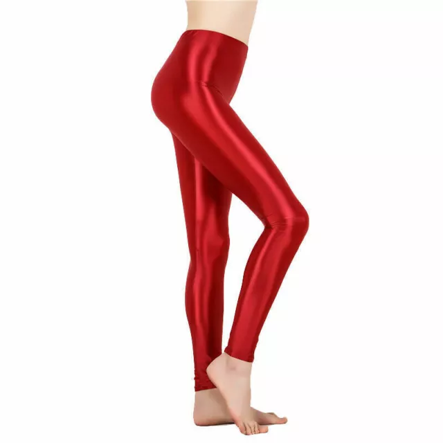 Leggings Yoga Semi Opachi Donna Lucido Wetlook Spandex Lucido 3