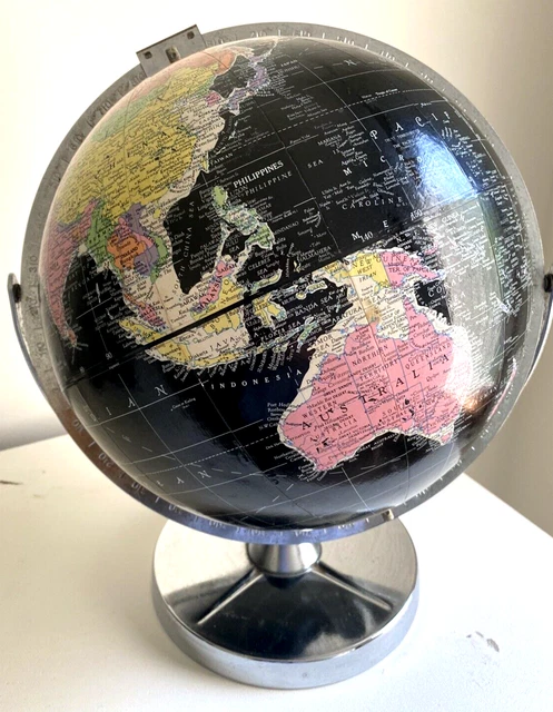 Vintage Encyclopedia Britannica Globe Black on rotating metal stand