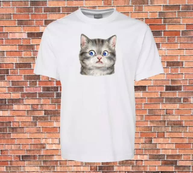 Curious Cat White T-shirt New very Cute & Funny Cool Design Party Cat Lovers