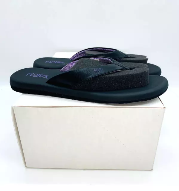 Flojos WOMEN's Flip Flop / Thong Sandals -Black /Lavender, SIZE US 9M *New