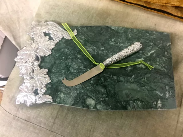 Lenox Grape Weave Green Marble Cheese Board with Knife
