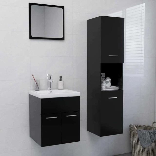 BATHROOM FURNITURE SET Black Engineered Wood £395.83 PicClick UK