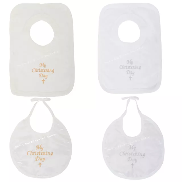 White Cream/Ivory Christening Bib Baby Boy Girl Satin Cotton Special Occasion