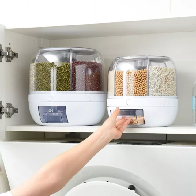 360° Rotating Cereal Dispenser Rice Container Grain Box Dry Food Storage Bin