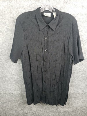 Kathy Lee Button Front Blouse Top Women's 18W 20W Plus Size Black Floral Pleated