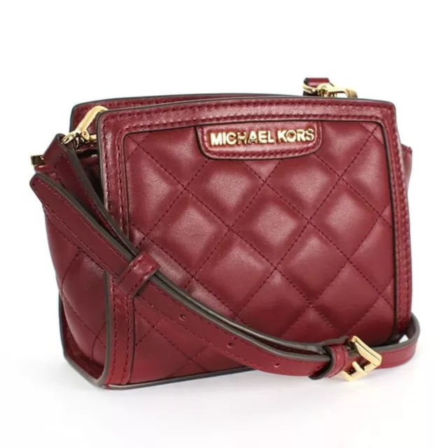 Michael Kors Selma Quilted Mini Messenger Claret Maroon Crossbody Leather Bag Ne 3