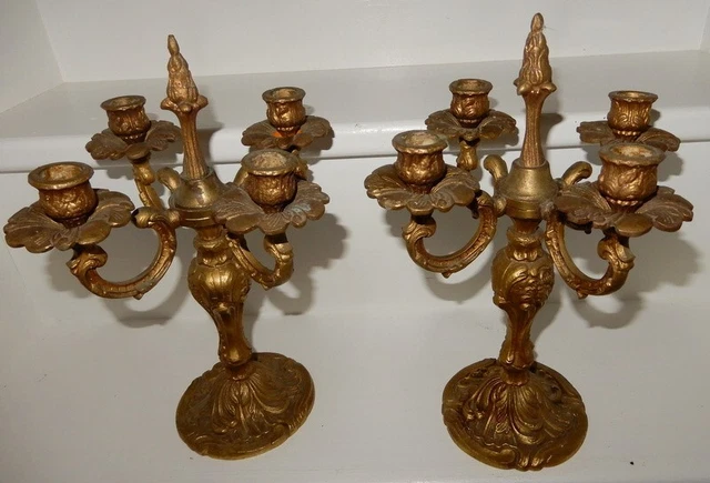 ANCIENNE PAIRE DE Bougeoirs Chandeliers Bronze 4 branches haut 31.5 cm EUR 30,00 - FR