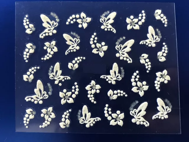 3D Nail Stickers Decals White Flowers Butterflies Nail Art Decor Manicure AU