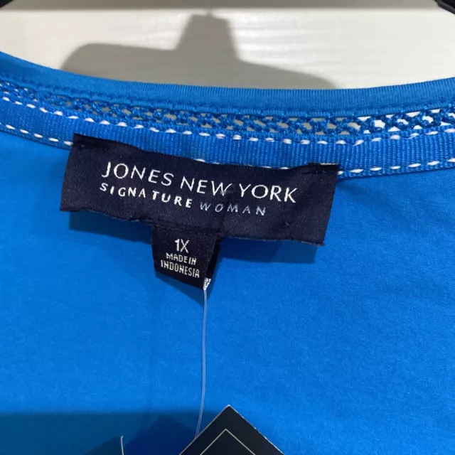PLUS SIZE JONES New York Signature Turquoise 3/4 sleeve Cotton Top Size ...