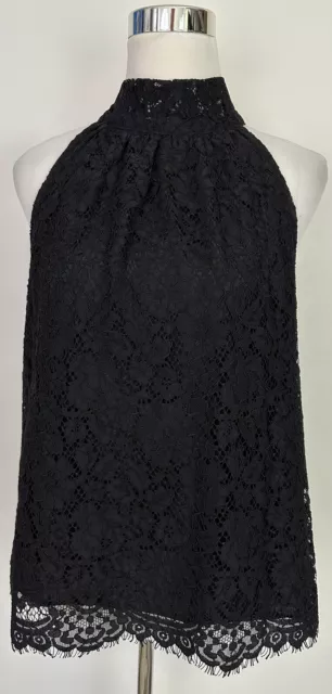 J. Crew Size Small S Black Floral Lace Lined Tie Neck Halter Top AG853 NWT