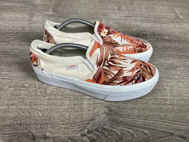 Vans Slip On Sneakers White Palm Tree Hawaiian Tropical Shoes Womens Size 7.5