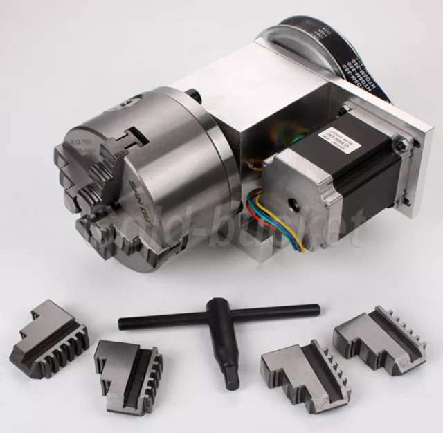 4th Axis Hollow Shaft CNC Router Rotational A Axis Φ100MM 4 Jaw Chuck Engraving