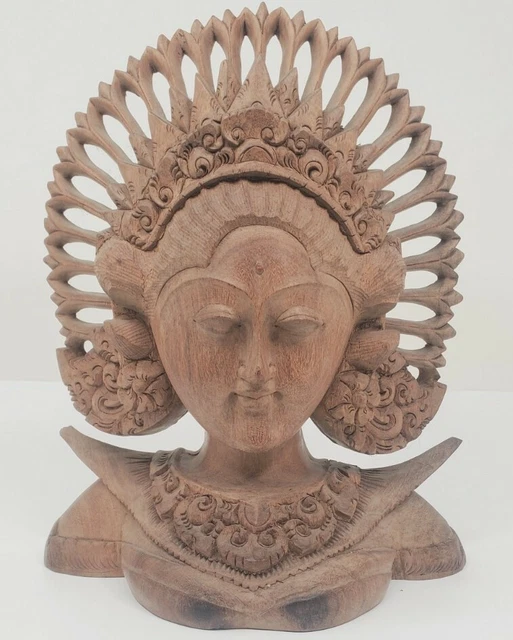 VINTAGE BALI Indonesia CARVED WOOD SCULPTURE BUST WOMAN POLYNESIA FOLK ART