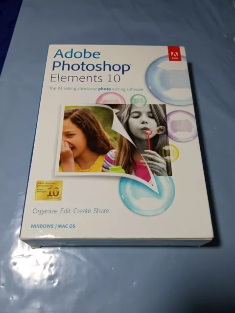 Adobe Photoshop Elements 10 for PC/Windows,MAC.Original Box/Serial Number/Manual