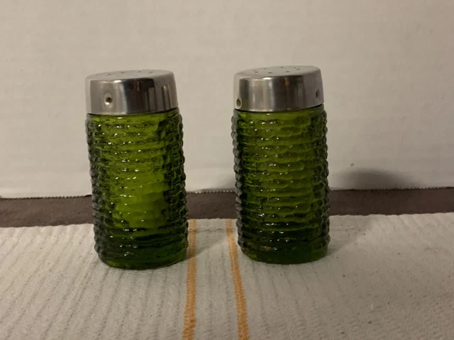Vintage Soreno Avocado Green Salt & Pepper Shaker Anchor Hocking Glass