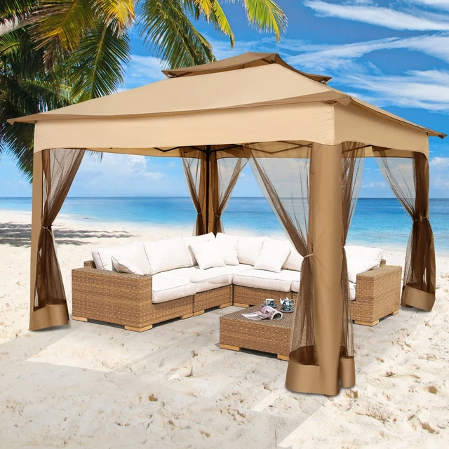 3,3x3,3m Gartenpavillon mit Moskitonetz Wasserdicht mit Moskitonetz & Doppeldach
