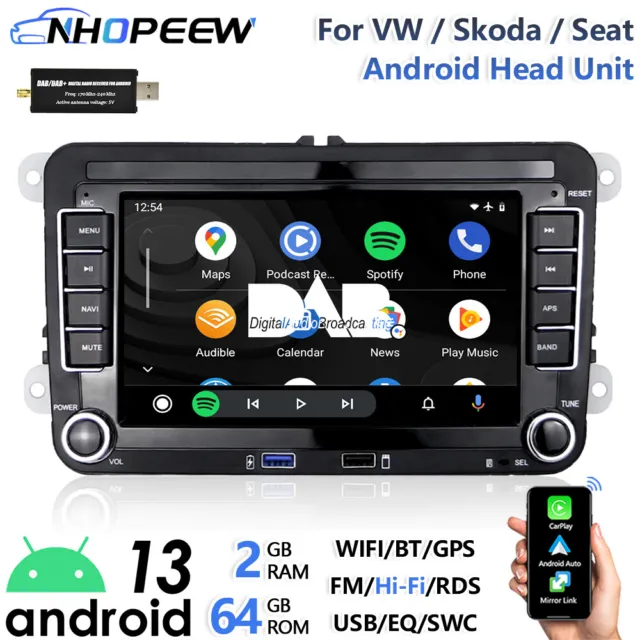 DAB+ CarPlay Android Stereo For VW Golf Passat Polo GPS BT RDS Sat Nav Car Radio