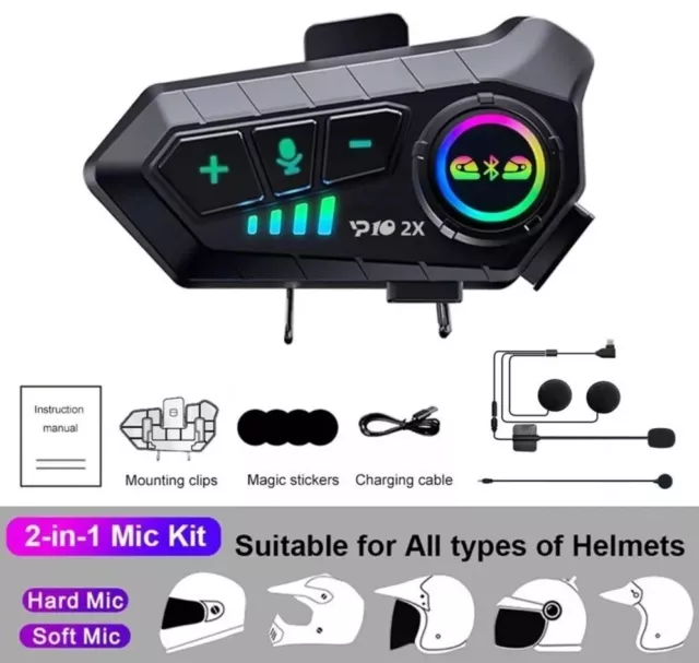 Oreillette Bluetooth 5.3 pour casque moto étanche IPX6 distance de 300m et 30h