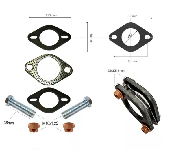 UNIVERSAL AUSPUFF FLANSCH VERBINDER + DICHTUNG + ZUBEHÖR 50 mm (1,96" ) 2-LOCH