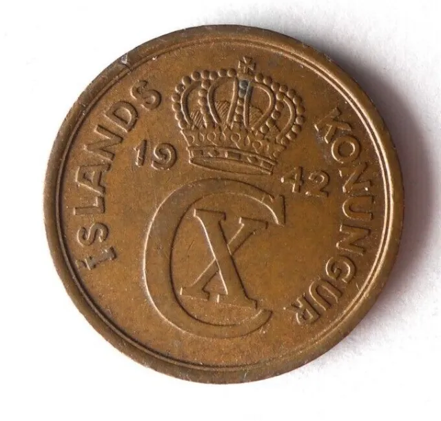 1942 ICELAND 2 AURAR - Excellent Coin iceland BIN #1