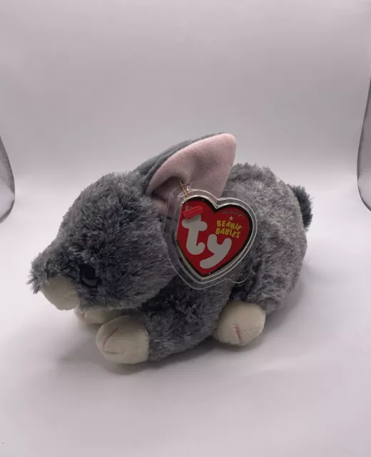 Ty Beanie Babies Smokey The Grey  Rabbit With Tag In Plastic Protector