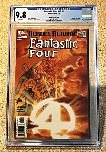Fantastic Four #v3 #1 CGC 9.8 Marvel Comics White Pages Sunburst Variant Cover🔥