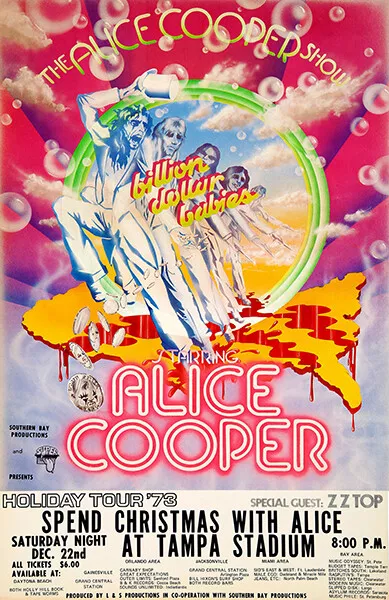 Alice Cooper - ZZ Top - Tampa FL - 1973 - Concert Poster