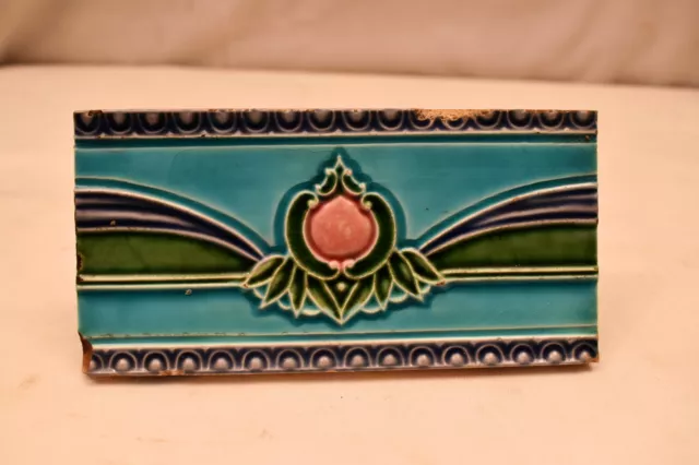 Antique Japan Tile Majolica Art Nouveau Floral Border Tile Design Architecture"8
