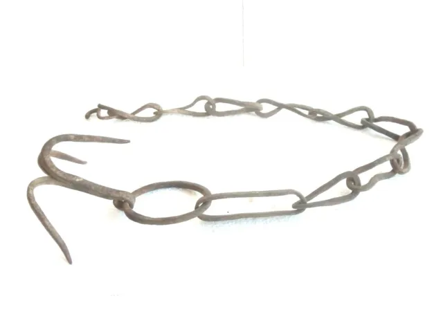 1800's ANTIQUE wrought iron trammel chain pot triple hook ring great wall decor* 2