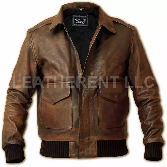 Men's Aviator A2 Distressed Casual Bomber Flight Vintage Genuine Leather Jacket