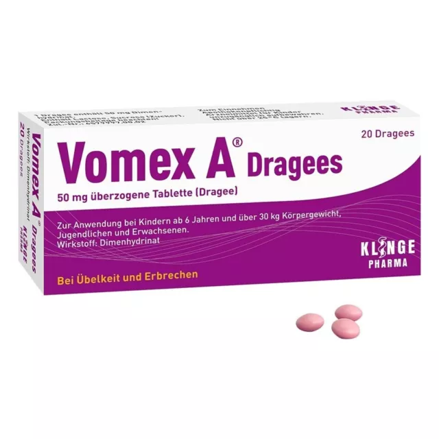 VOMEX A Dragees 50 mg überzogene Tabletten 20 St; PZN: 04274616